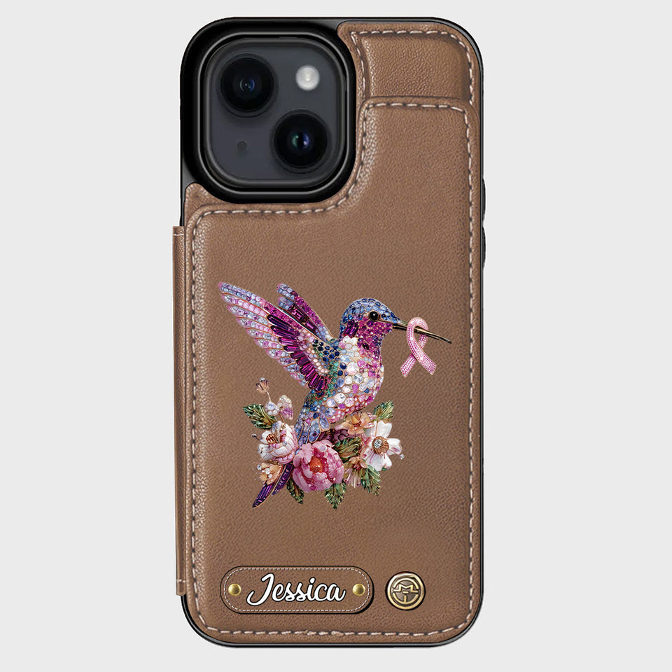 Breast Cancer Awareness Hummingbird - Personalized Breast Cancer Awareness Wallet Phone Case