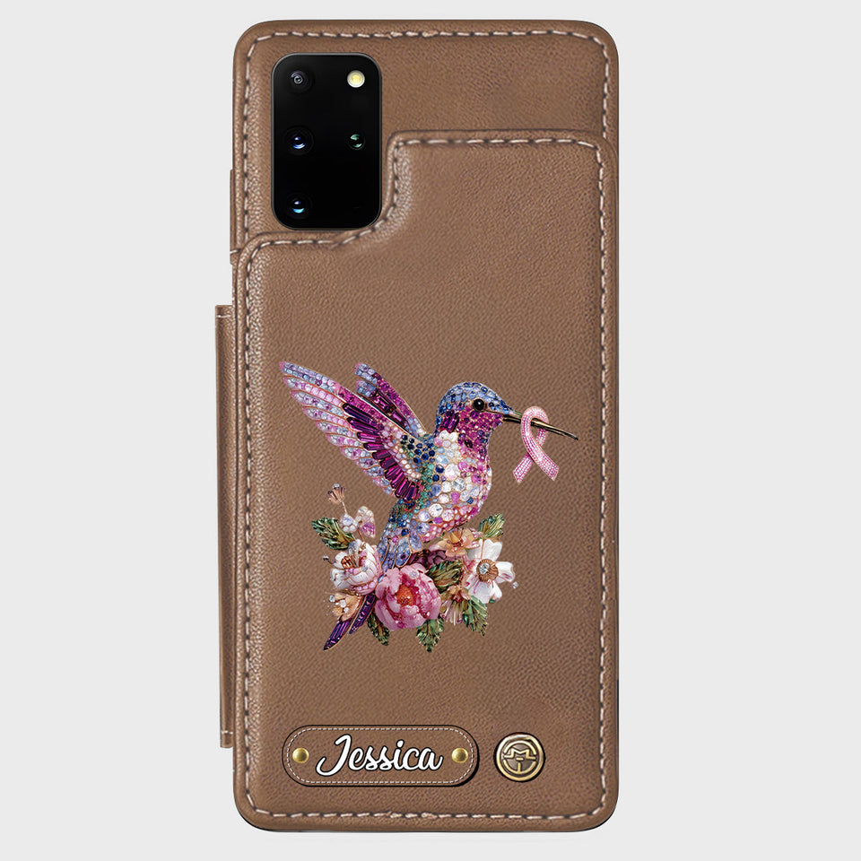 Breast Cancer Awareness Hummingbird - Personalized Breast Cancer Awareness Wallet Phone Case