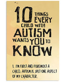 10 Things Every Child With Autism - Autism Awareness Poster 0921