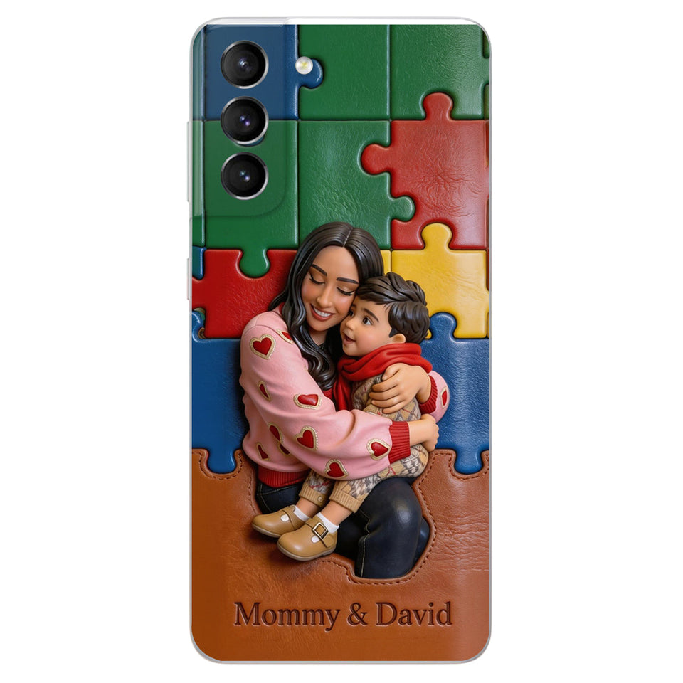 Autism Mom - Personalized Autism Awareness 3D Embossed Leather Phone Case
