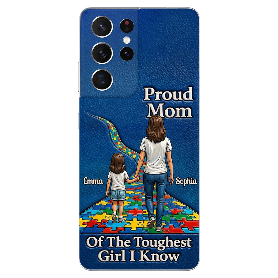 Proud Dad Of The Toughest Boy I Know - Personalized Autism Awareness 3D Embossed Leather Phone Case