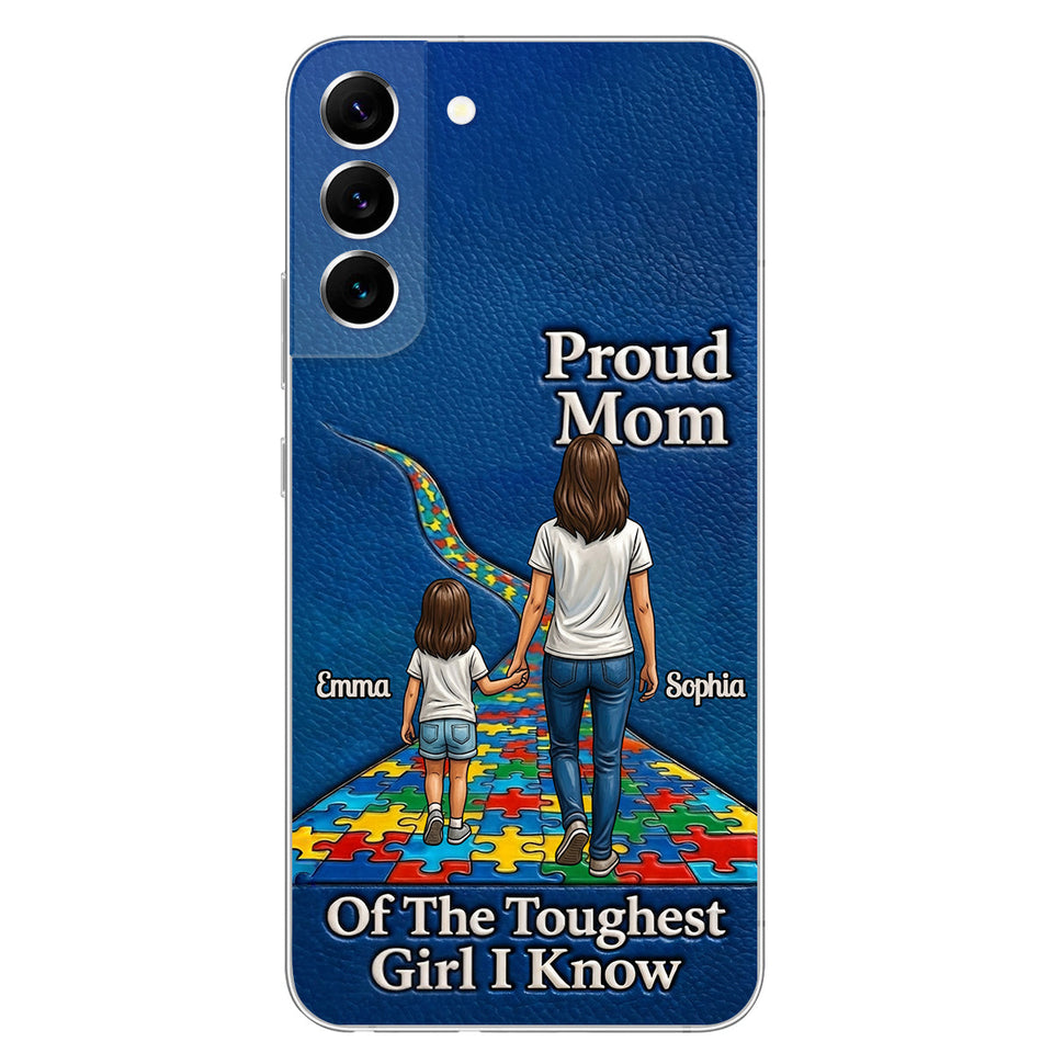 Proud Dad Of The Toughest Boy I Know - Personalized Autism Awareness 3D Embossed Leather Phone Case
