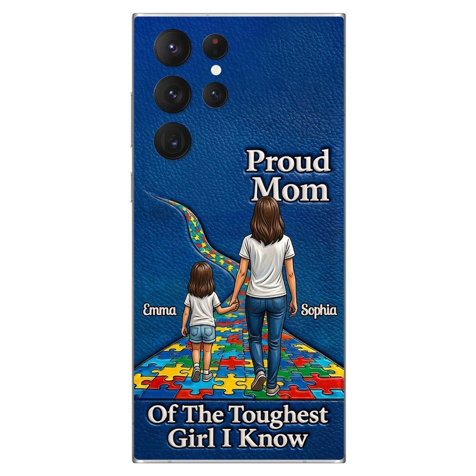 Proud Dad Of The Toughest Boy I Know - Personalized Autism Awareness 3D Embossed Leather Phone Case