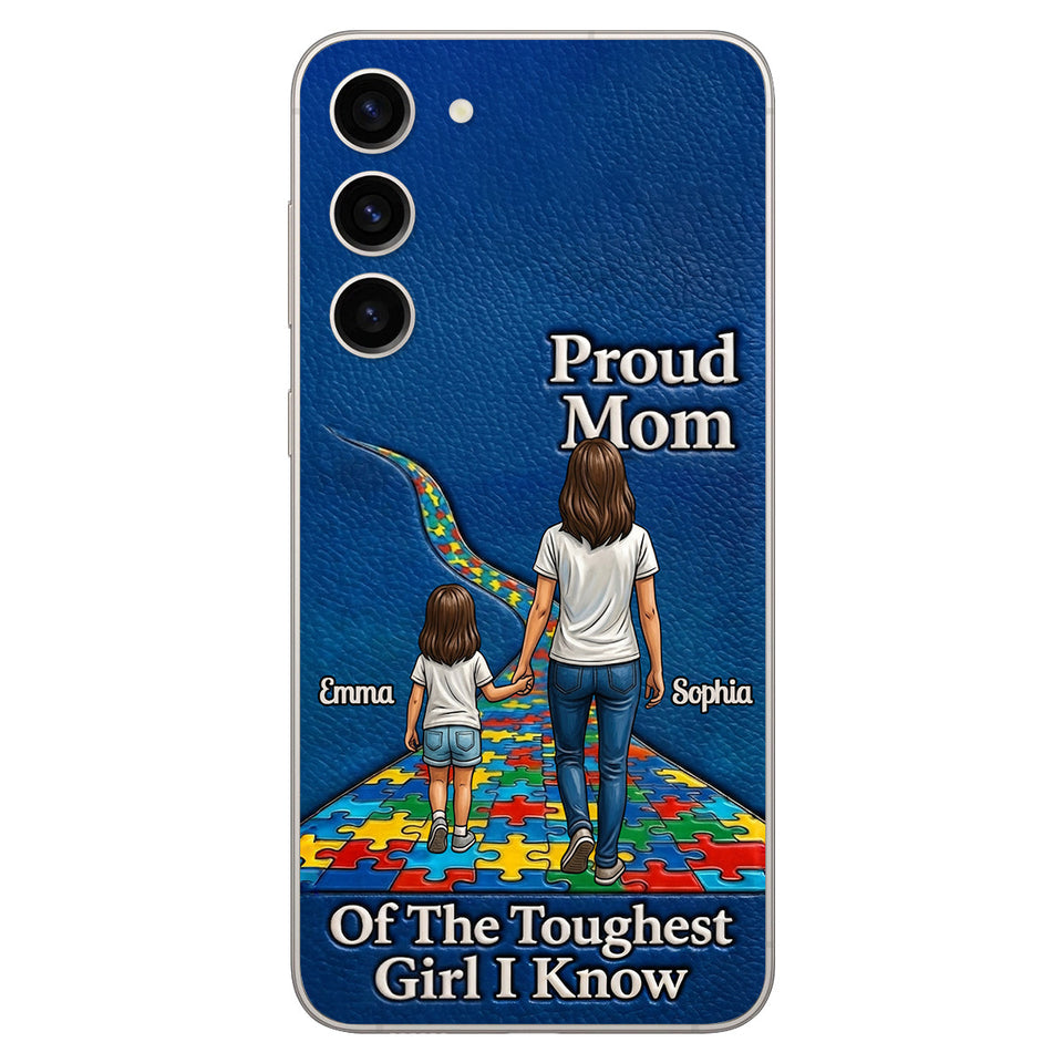 Proud Dad Of The Toughest Boy I Know - Personalized Autism Awareness 3D Embossed Leather Phone Case