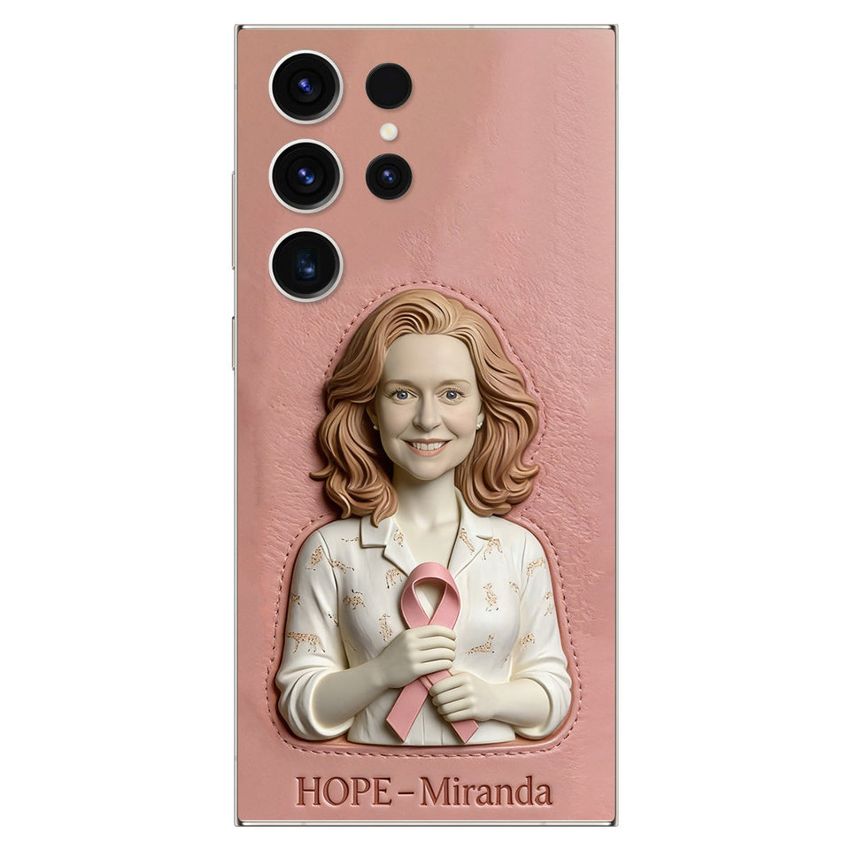 Hope - Personalized Breast Cancer Awareness 3D Embossed Leather Phone Case