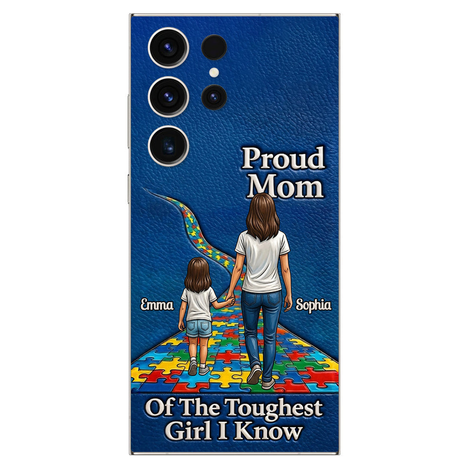 Proud Dad Of The Toughest Boy I Know - Personalized Autism Awareness 3D Embossed Leather Phone Case