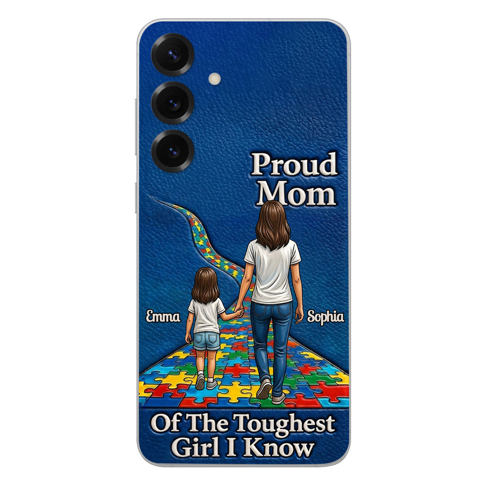 Proud Dad Of The Toughest Boy I Know - Personalized Autism Awareness 3D Embossed Leather Phone Case