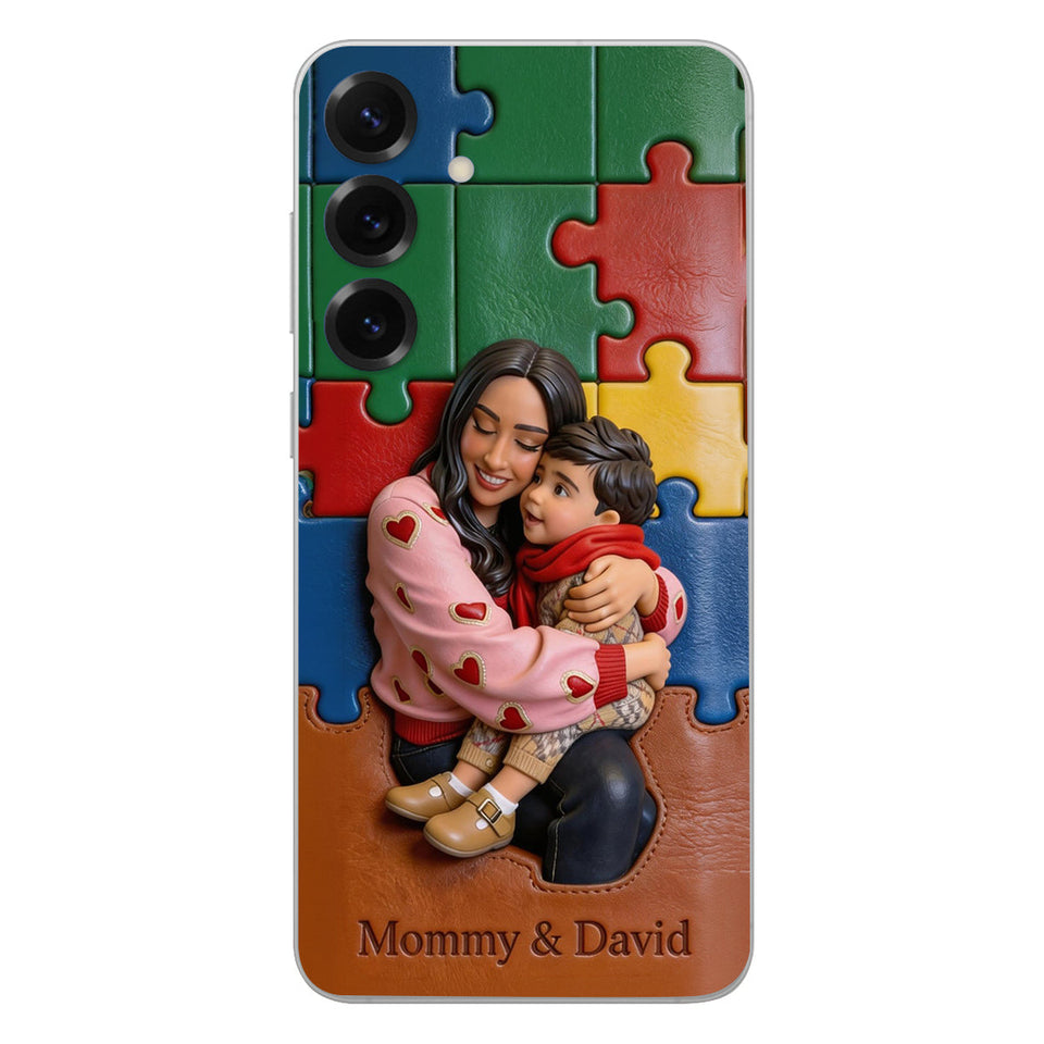 Autism Mom - Personalized Autism Awareness 3D Embossed Leather Phone Case